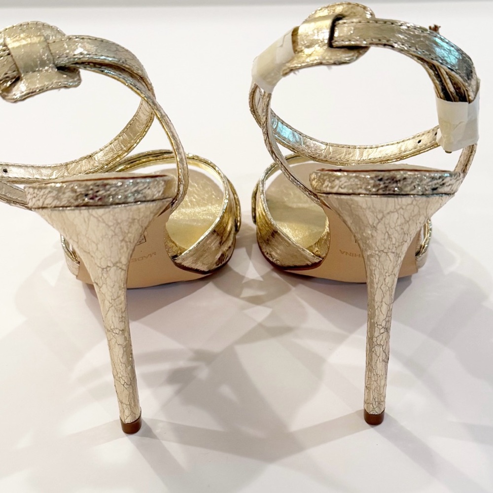 NWT! Topshop ‘Rumour’ Metallic Gold Cross-Strap Heels - Picture 6 of 13